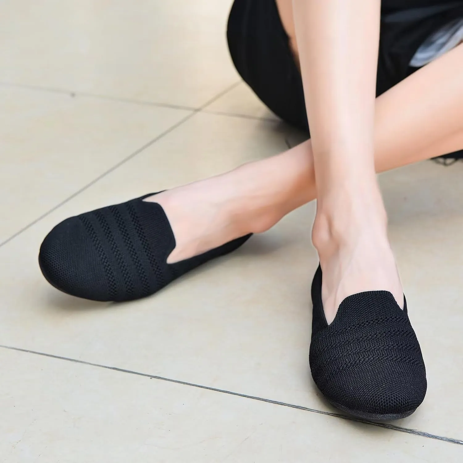 poemlady Women’s Ballet Flat Shoes Dress Shoes Knit Round Toe Slip On Ballerina Walking Flats Shoes for Woman Low Wedge Casual