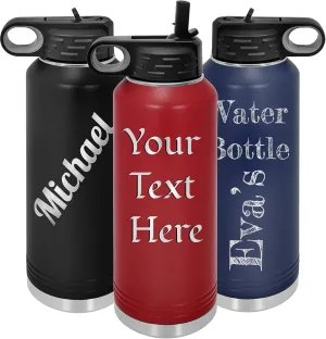 Polar Camel Personalized Water Bottles 32oz with Flip-Top Lid and Straw, Customized Vacuum Insulated Stainless Steel Sports Double Wall Thermos, Your Logo Name and Text Engraved in USA… (Maroon)