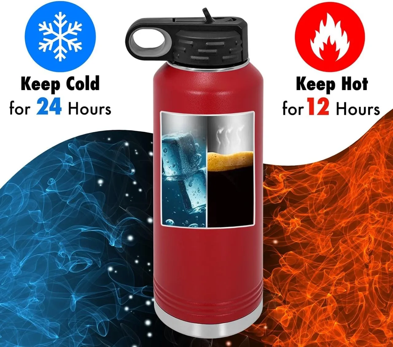 Polar Camel Personalized Water Bottles 32oz with Flip-Top Lid and Straw, Customized Vacuum Insulated Stainless Steel Sports Double Wall Thermos, Your Logo Name and Text Engraved in USA… (Maroon)