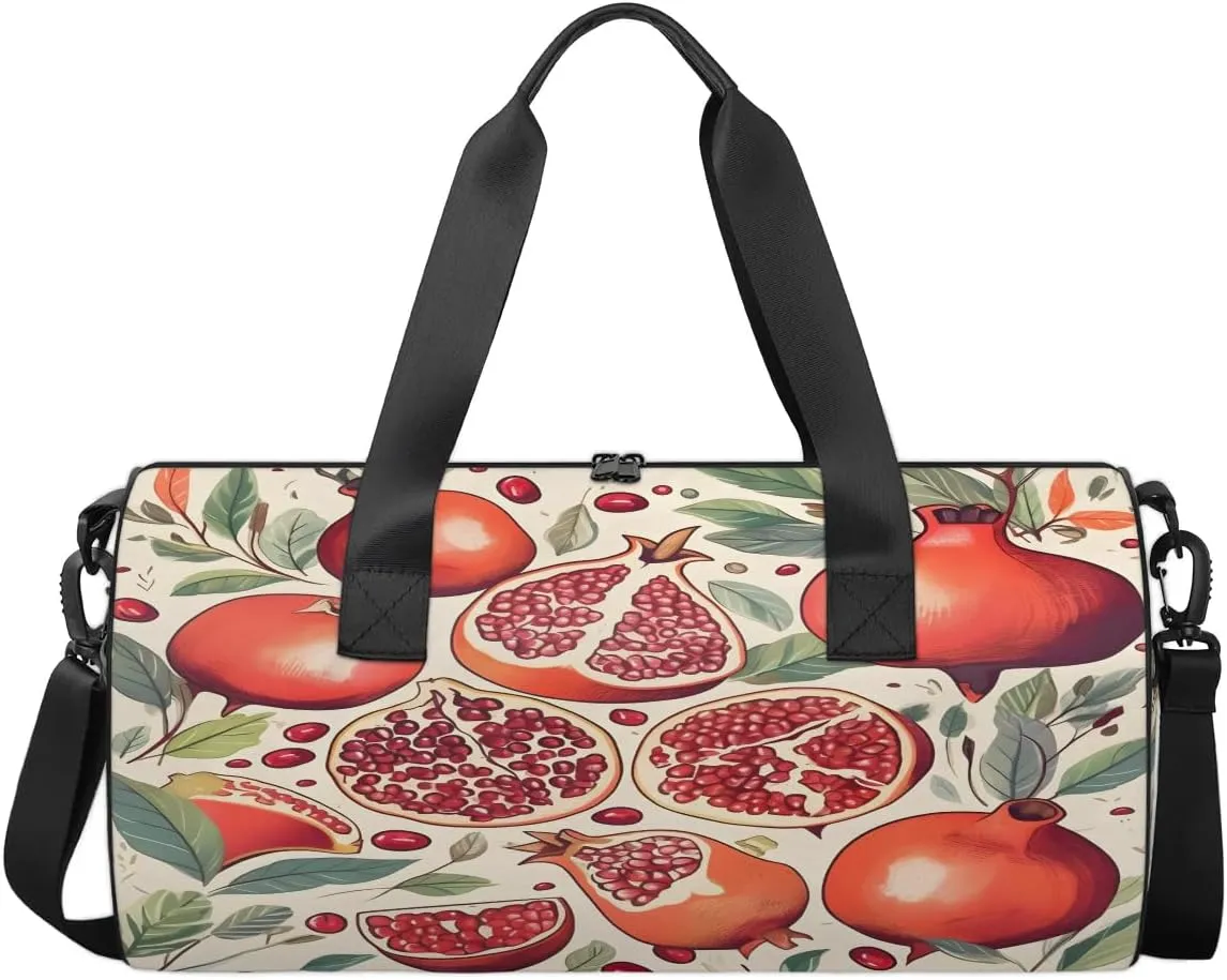 Pomegranate Leaf Travel Gym Bag Waterproof Sport Dance Bag for Women Men Portable Gymnastics Duffel Bags Canvas Tote Carry on Handbag for Workout Overnight Weekender