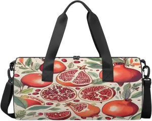 Pomegranate Leaf Travel Gym Bag Waterproof Sport Dance Bag for Women Men Portable Gymnastics Duffel Bags Canvas Tote Carry on Handbag for Workout Overnight Weekender