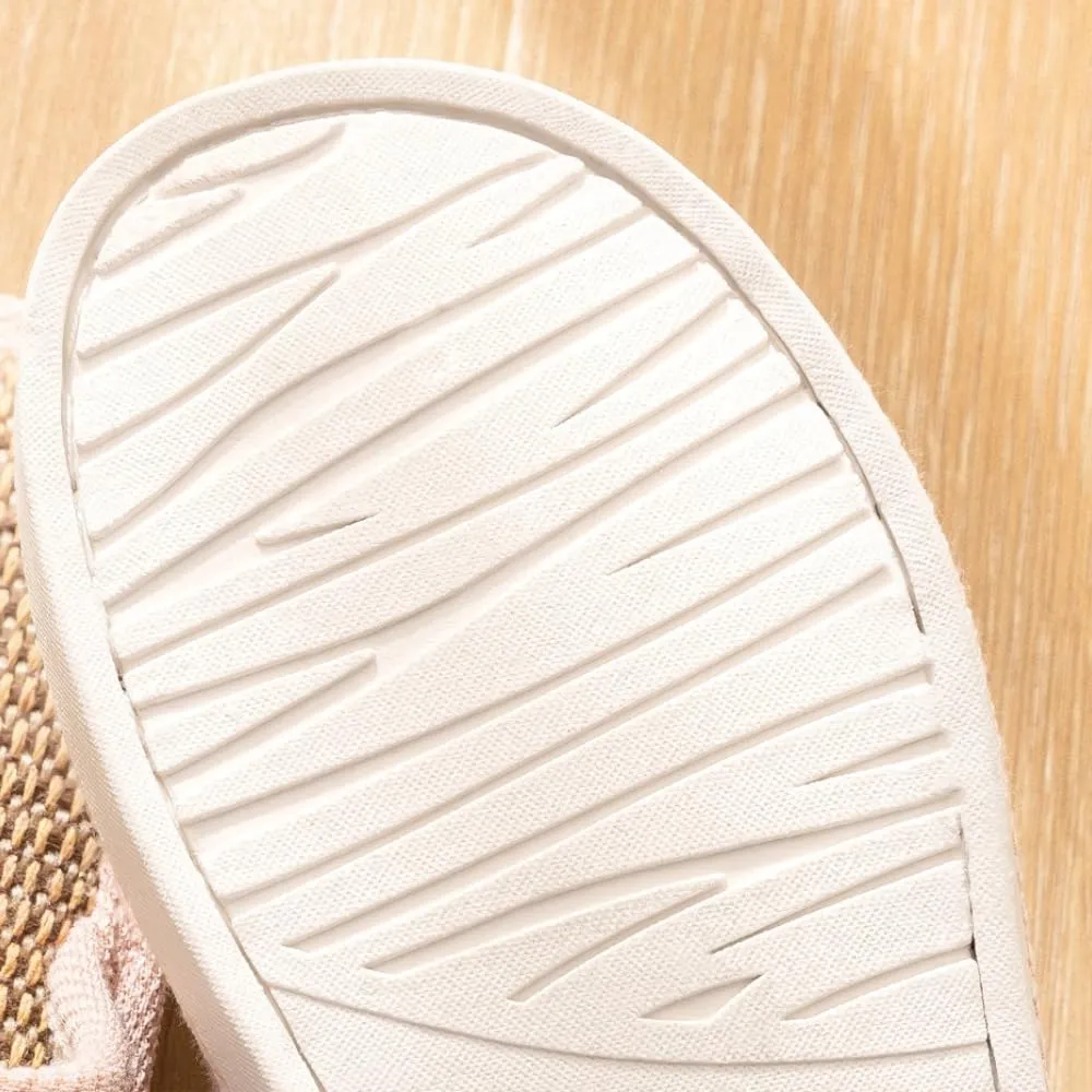 Premium Comfort All Seasons Cushion Sole Linen Bear Open Toe Women's House Slippers Indoor Soft Home Slip On Shoes