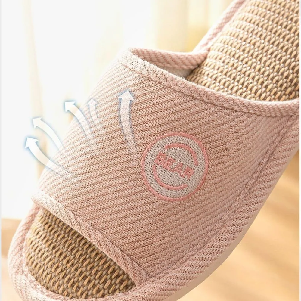 Premium Comfort All Seasons Cushion Sole Linen Bear Open Toe Women's House Slippers Indoor Soft Home Slip On Shoes