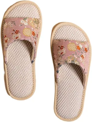 Premium Luxury Satin Silk Flowers All Seasons Comfort Women's House Linen Slippers Non Slip Indoor Soft Home Slip On Shoes
