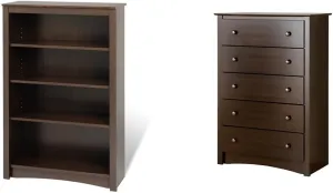 Prepac Home Espresso 4-Shelf Bookcase and 5-Drawer Chest Bundle