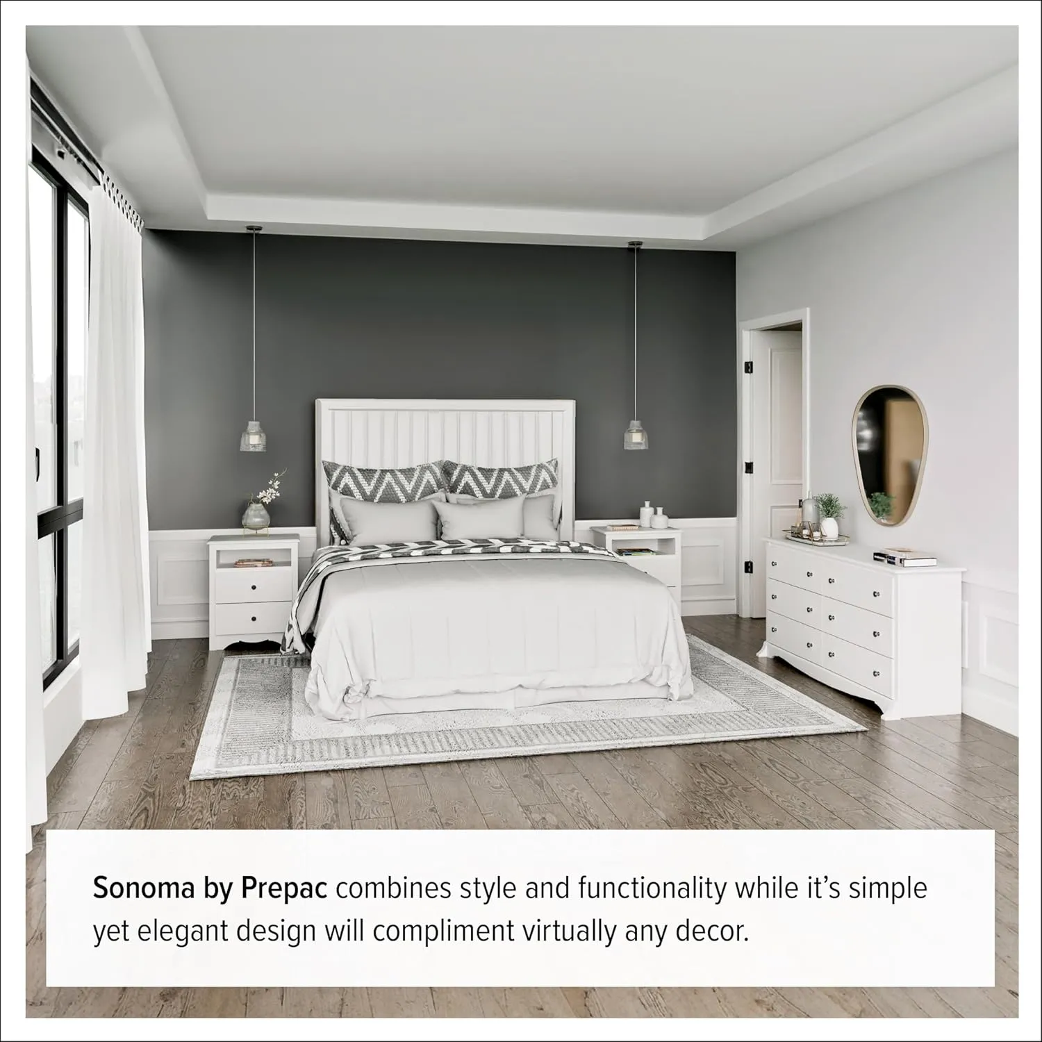 Prepac Sonoma 8 Drawer Double Dresser for Bedroom, Wide Chest of Drawers, Bedroom Furniture, Clothes Storage and Organizer, 17.25" D x 59" W x 37" H, White