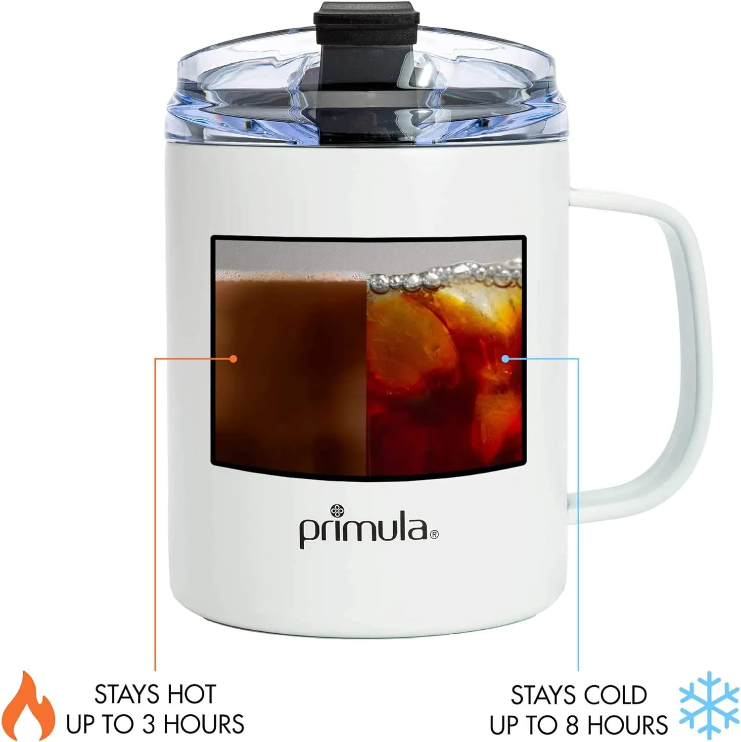 Primula 14 Ounce Coffee Mug, Vacuum Insulated Stainless Steel Mug with Leak Proof Lid, Double Wall Travel Tumbler Cup Thermos, Keep Drinks Hot or Cold, White