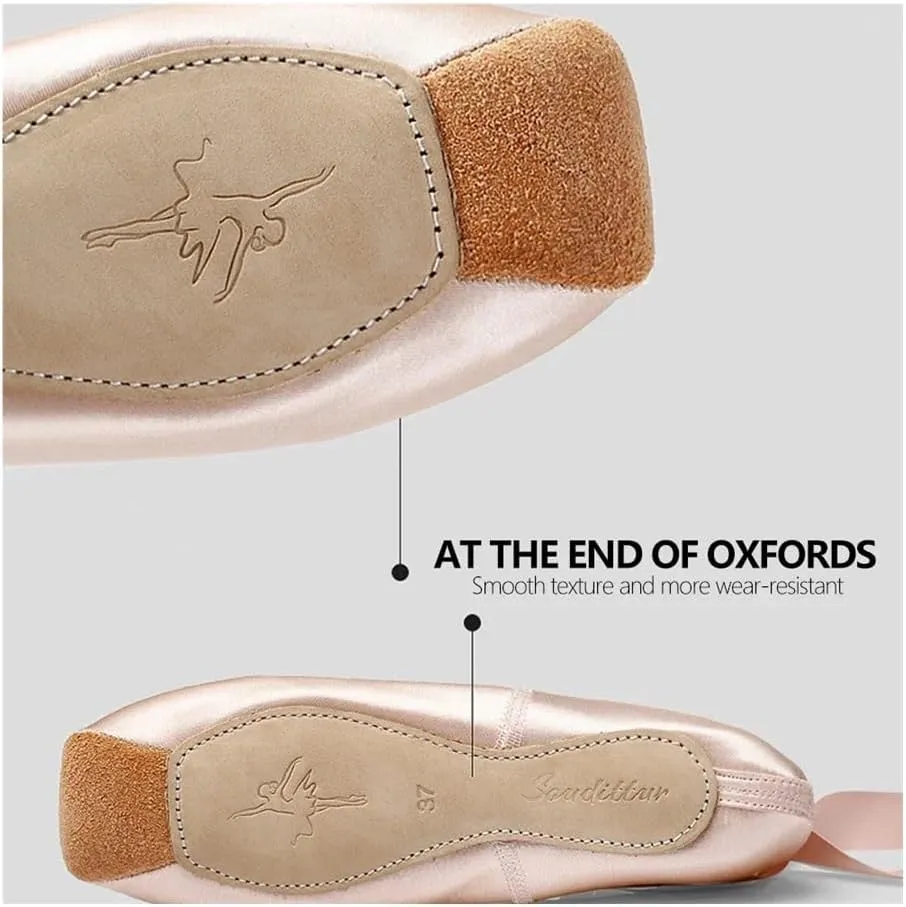 Professional Ballet Pointe Shoes with Genuine Leather Sole Women Satin Ballet Shoes with Ribbons for Professional Ballerina(41) Pink
