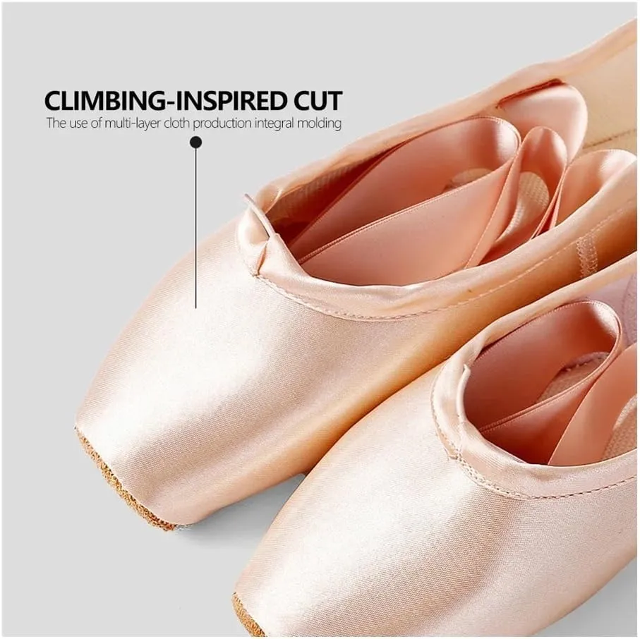 Professional Ballet Pointe Shoes with Genuine Leather Sole Women Satin Ballet Shoes with Ribbons for Professional Ballerina(41) Pink