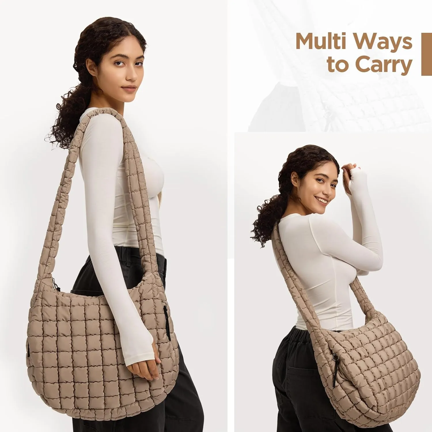 Puffer Tote Bag for Women Large Quilted Tote Bag Quilted Carryall Bag Soft Puffy Crossbody Bag Hobo Handbags Puff Purse