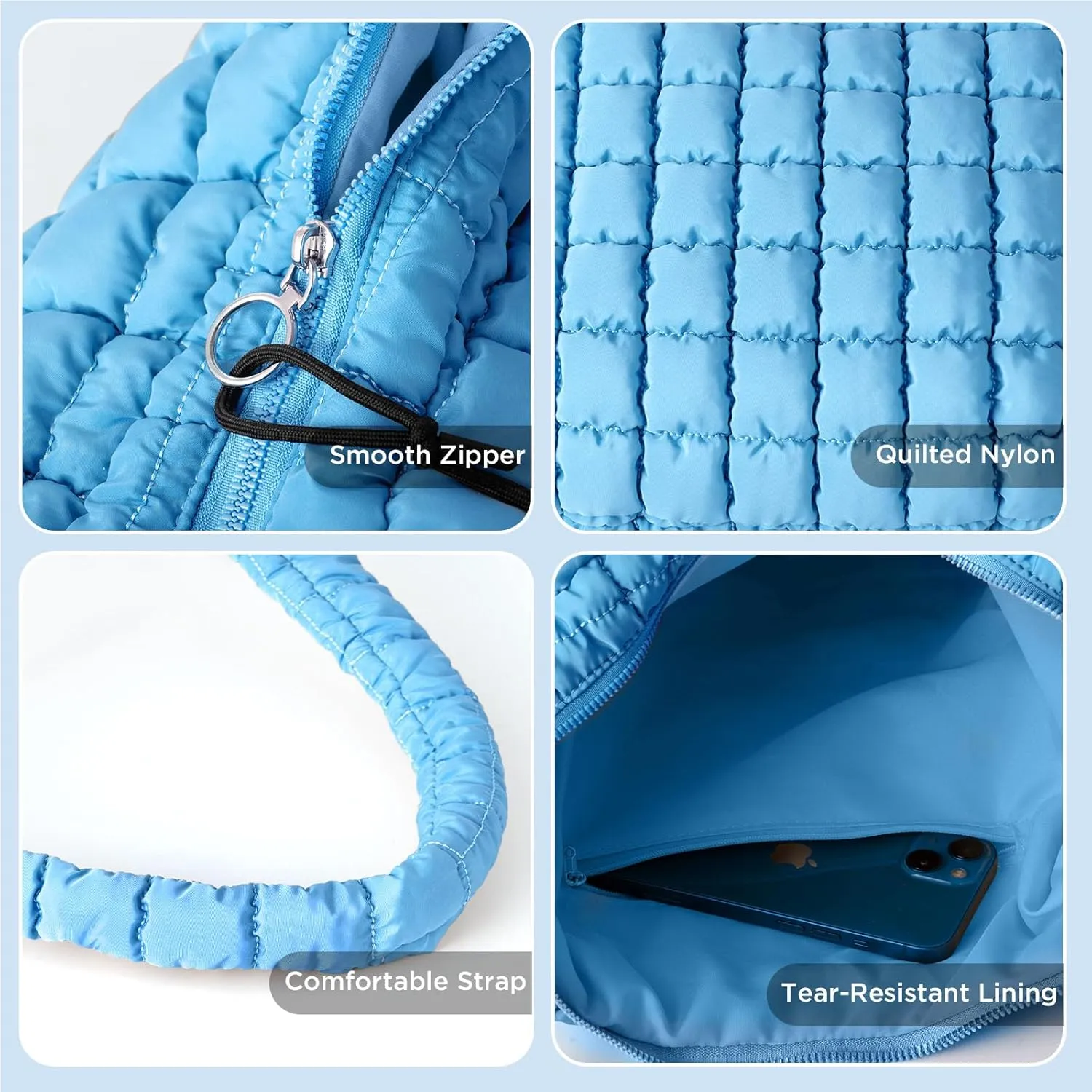 Puffer Tote Bag for Women Large Quilted Tote Bag Quilted Carryall Bag Soft Puffy Crossbody Bag Hobo Handbags Puff Purse