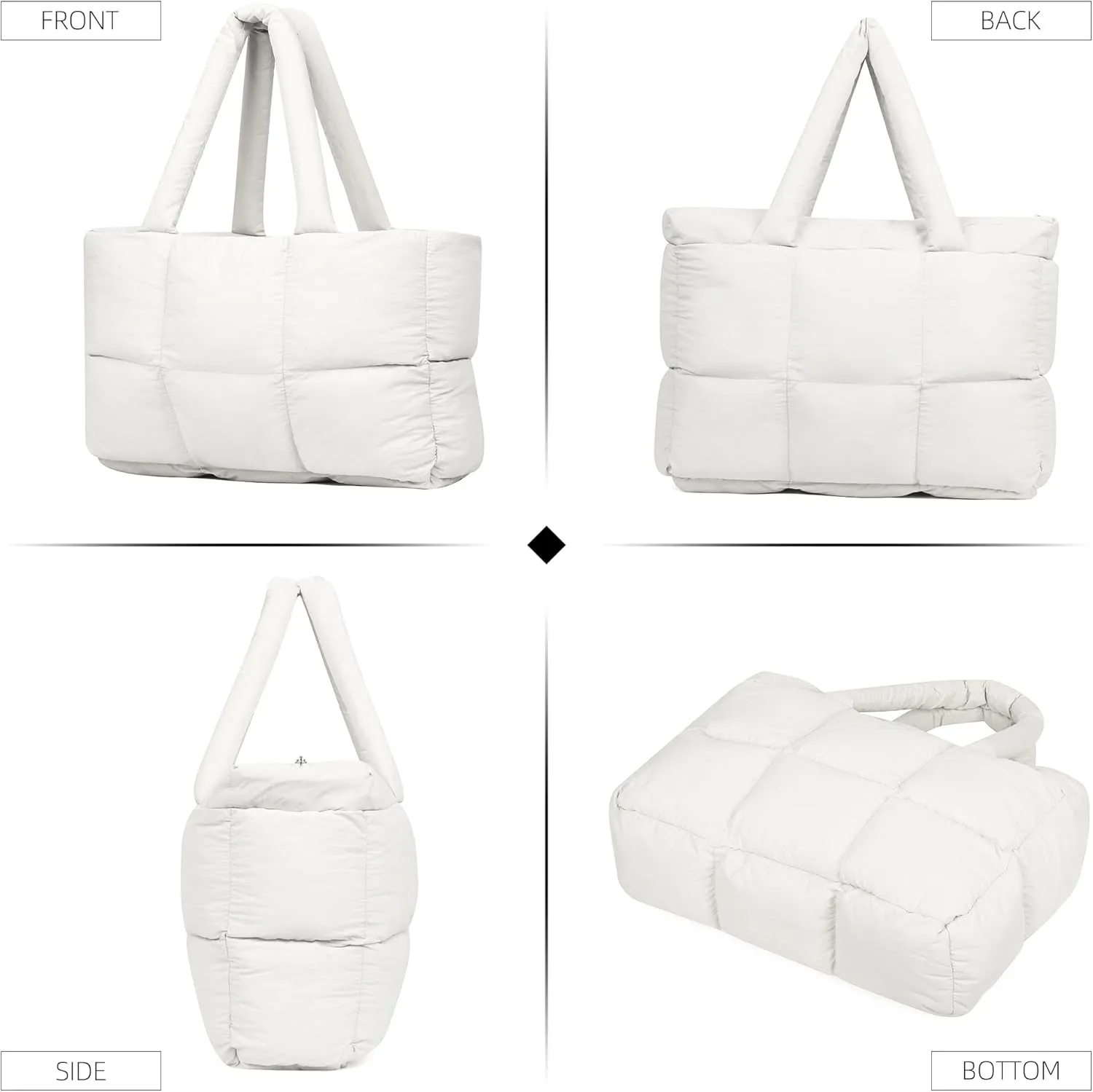 Quilted Puffer Tote Bag for Women Soft Puffy Handbags Purse Soft Lightweight Shoulder Bag
