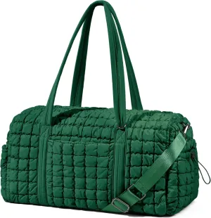 Quilted Travel Duffle Bag for Women Weekender Bag Large Puffer Overnight Bags Soft Puffy Duffel Bag Carry on Gym Bag Lightweight Personal Item Travel Bag for Trips Business Sport Airplane(Deep Green)