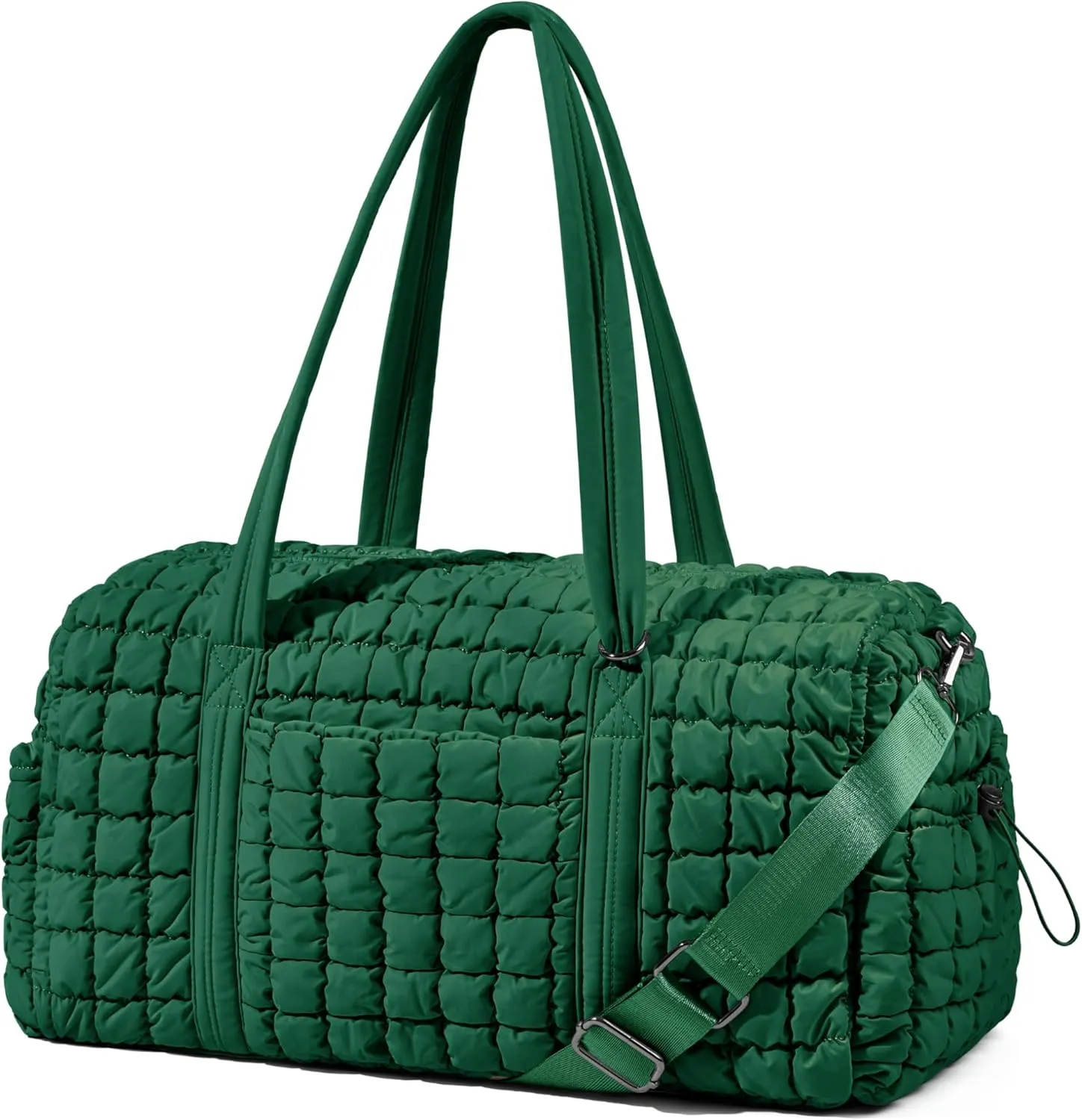 Quilted Travel Duffle Bag for Women Weekender Bag Large Puffer Overnight Bags Soft Puffy Duffel Bag Carry on Gym Bag Lightweight Personal Item Travel Bag for Trips Business Sport Airplane(Deep Green)