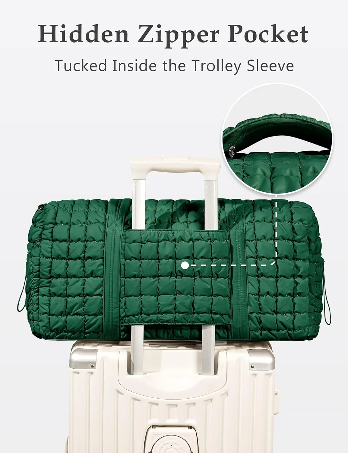 Quilted Travel Duffle Bag for Women Weekender Bag Large Puffer Overnight Bags Soft Puffy Duffel Bag Carry on Gym Bag Lightweight Personal Item Travel Bag for Trips Business Sport Airplane(Deep Green)
