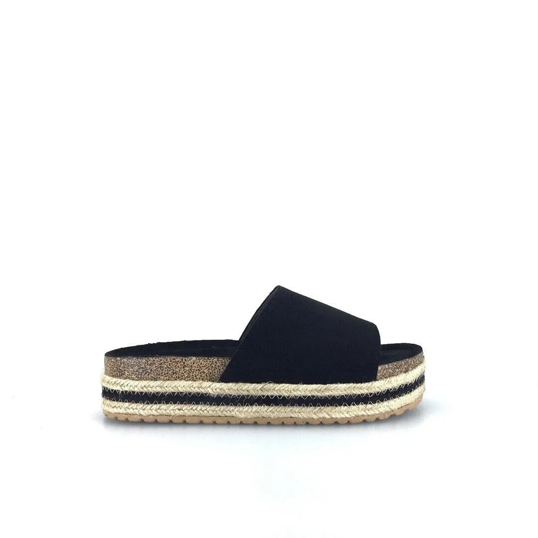 Qupid Womens Size 6M Black Everyday Espadrille Slides “Idelisa-02”