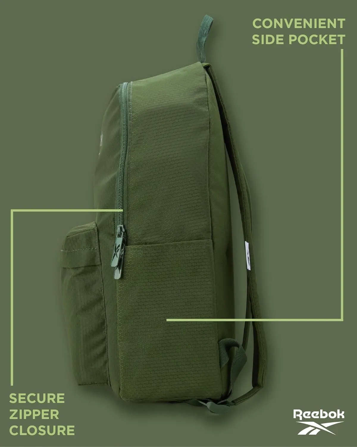 Reebok Element Backpack - Lightweight Compact Everyday Carry On Work, Gym, or Travel Backpack for Men and Women, Green Element
