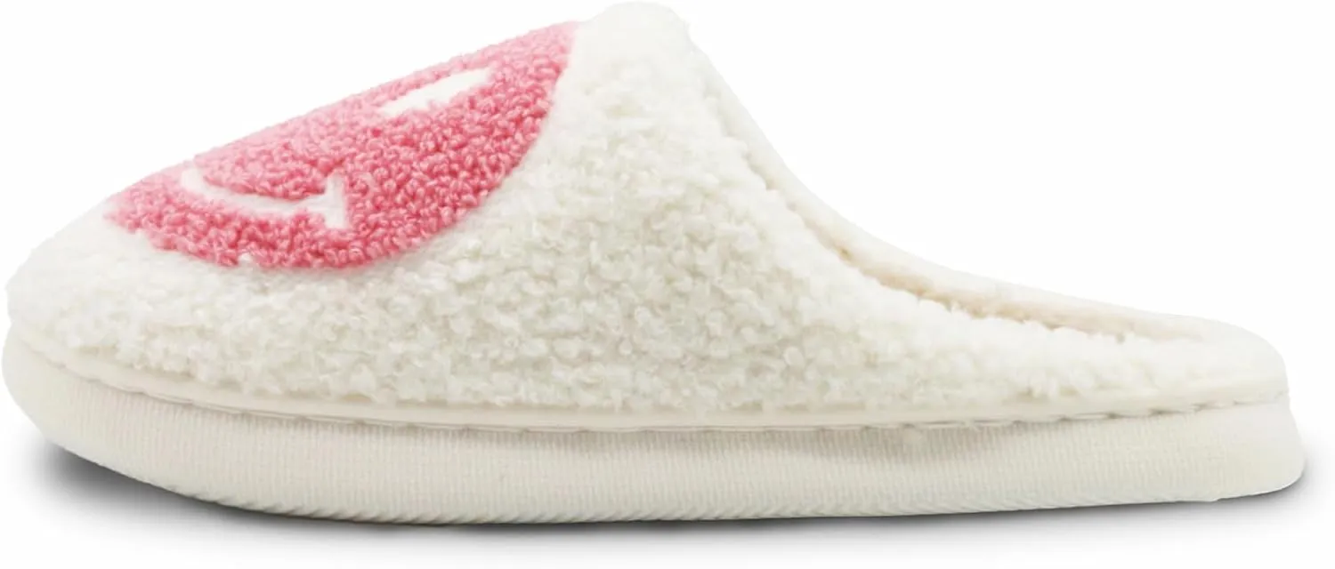 Retro Fuzzy Face Slippers for Women Men, Lightweight Slip-on Soft Fluffy Warm Couple Style Casual Cute Cozy Indoor Outdoor House Memory Foam Happy Face Slippers