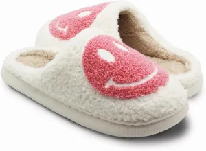 Retro Fuzzy Face Slippers for Women Men, Lightweight Slip-on Soft Fluffy Warm Couple Style Casual Cute Cozy Indoor Outdoor House Memory Foam Happy Face Slippers