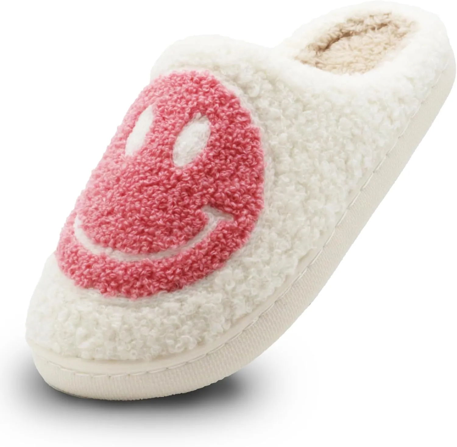 Retro Fuzzy Face Slippers for Women Men, Lightweight Slip-on Soft Fluffy Warm Couple Style Casual Cute Cozy Indoor Outdoor House Memory Foam Happy Face Slippers