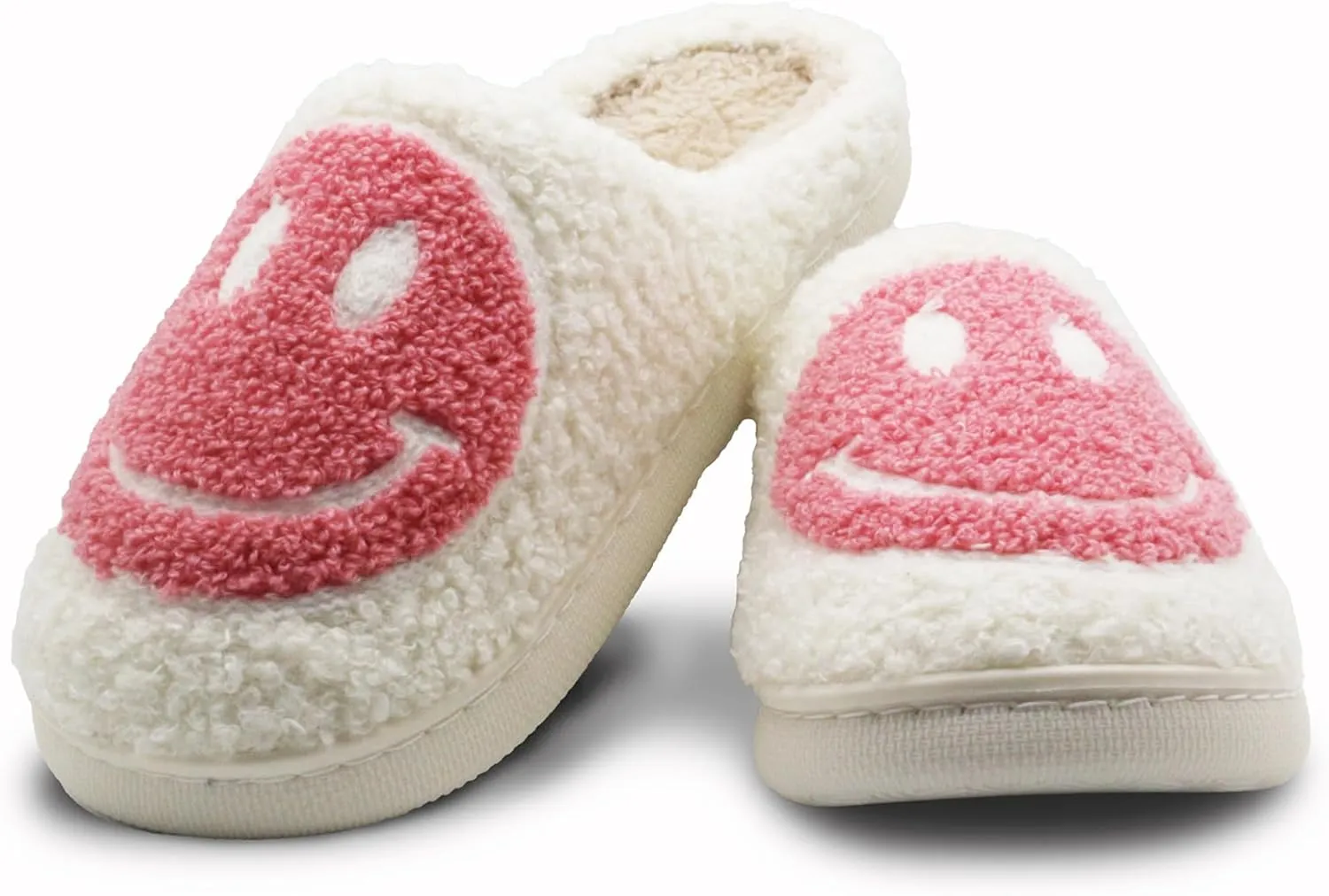 Retro Fuzzy Face Slippers for Women Men, Lightweight Slip-on Soft Fluffy Warm Couple Style Casual Cute Cozy Indoor Outdoor House Memory Foam Happy Face Slippers