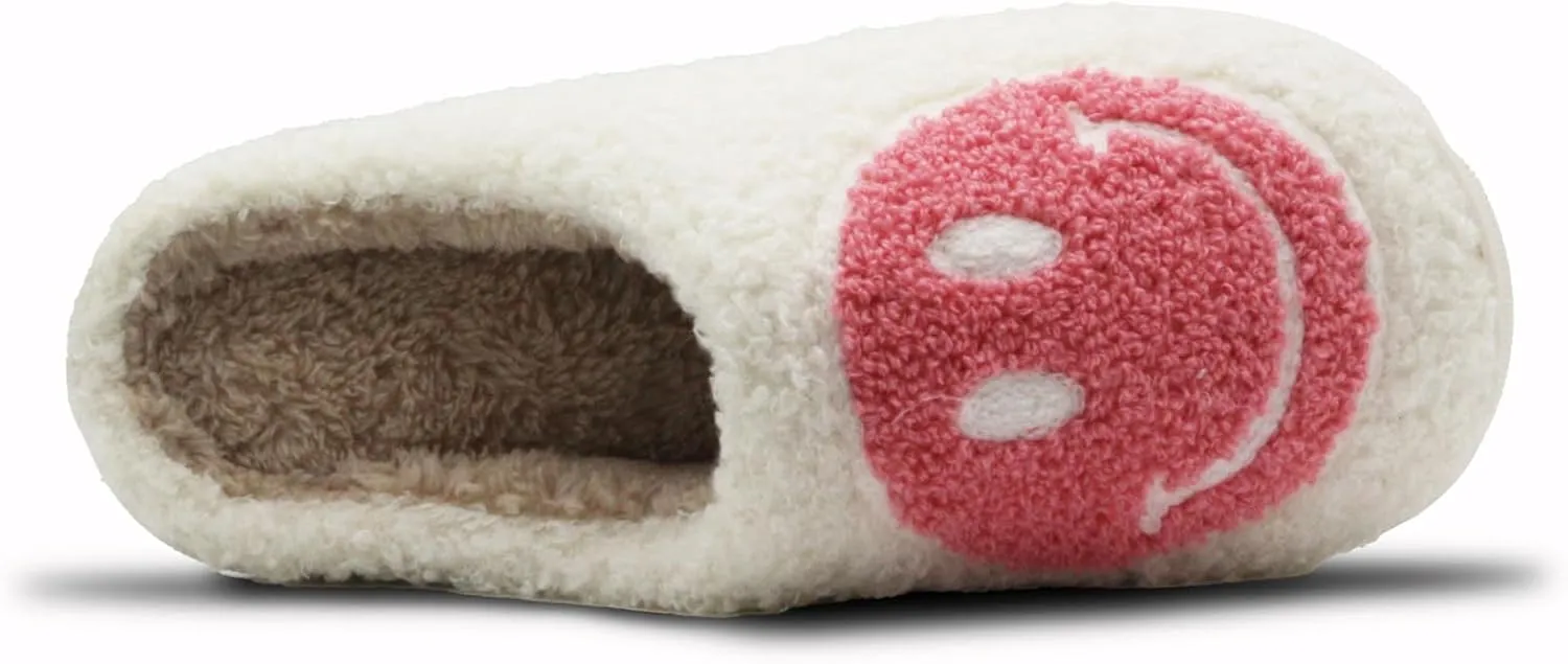 Retro Fuzzy Face Slippers for Women Men, Lightweight Slip-on Soft Fluffy Warm Couple Style Casual Cute Cozy Indoor Outdoor House Memory Foam Happy Face Slippers