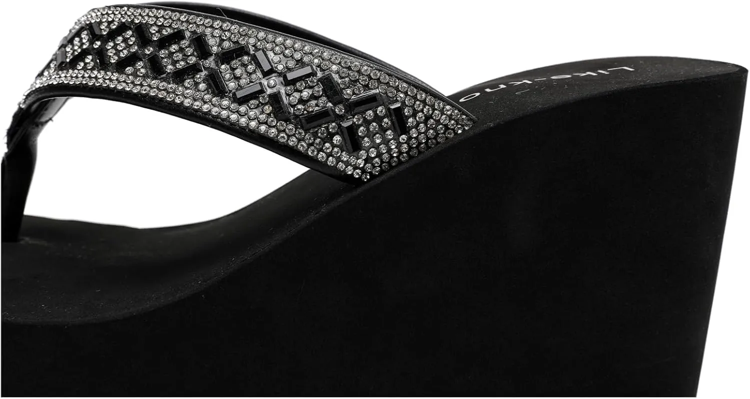 Rhinestone Wedge Sandals for Women Platform Flip Flops Wedge flip flops Wedding shoes Wedge Heels for Women Dressy