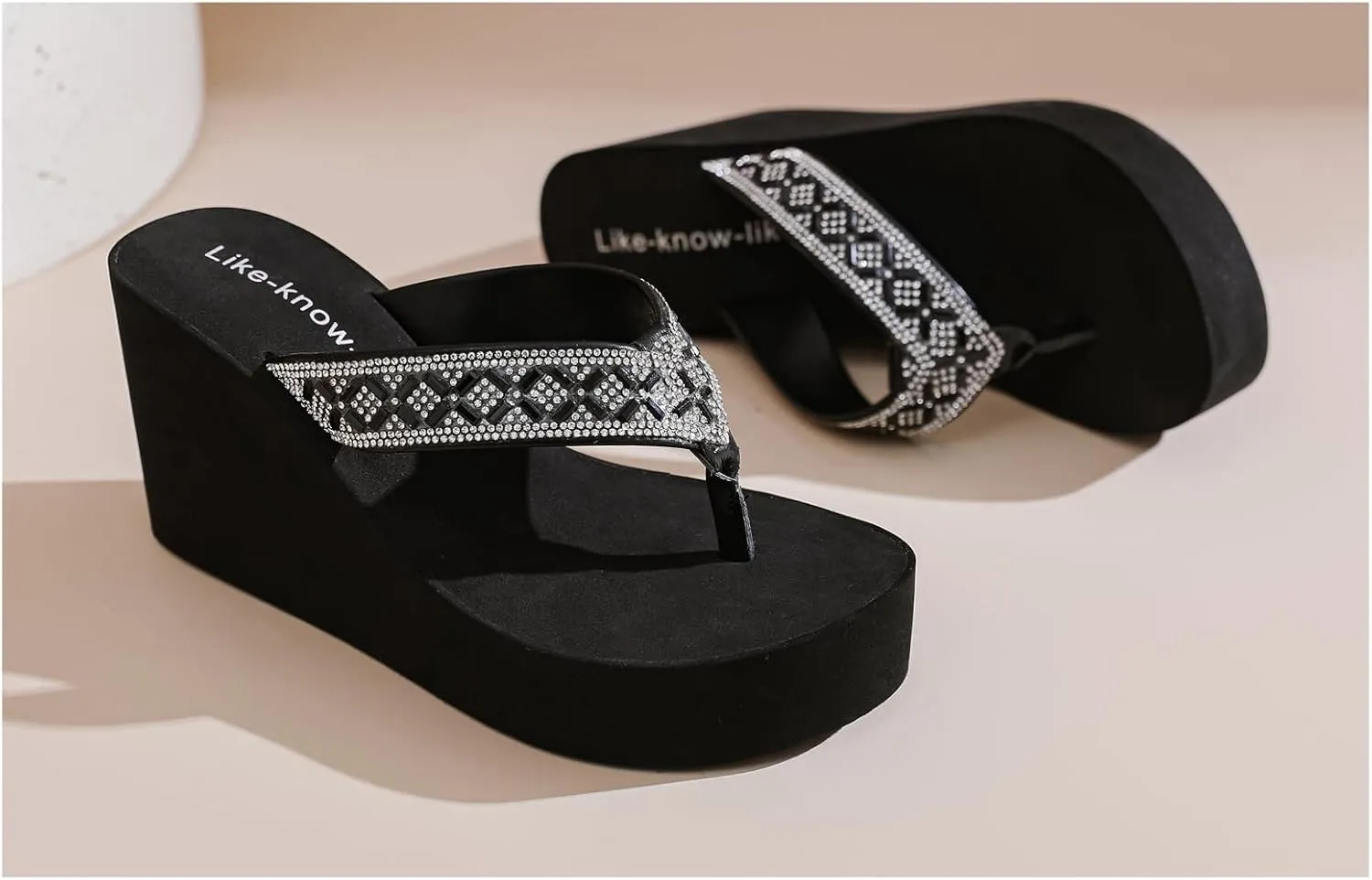 Rhinestone Wedge Sandals for Women Platform Flip Flops Wedge flip flops Wedding shoes Wedge Heels for Women Dressy