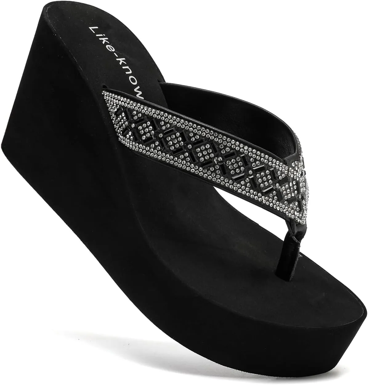 Rhinestone Wedge Sandals for Women Platform Flip Flops Wedge flip flops Wedding shoes Wedge Heels for Women Dressy