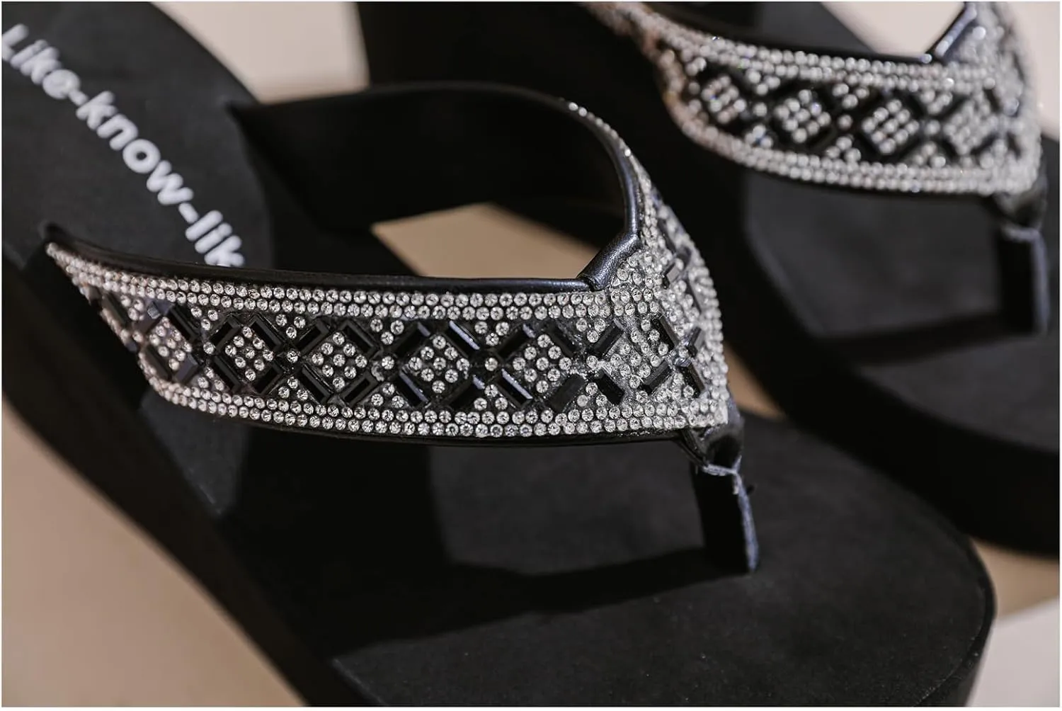 Rhinestone Wedge Sandals for Women Platform Flip Flops Wedge flip flops Wedding shoes Wedge Heels for Women Dressy