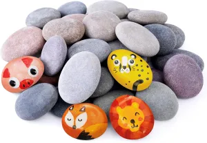 ROCART 60 Large 1.5-2.0" Flat Rocks for Painting, Smooth River Rocks Painting Supplies for Kindness Stones, Arts and Crafts, Decoration