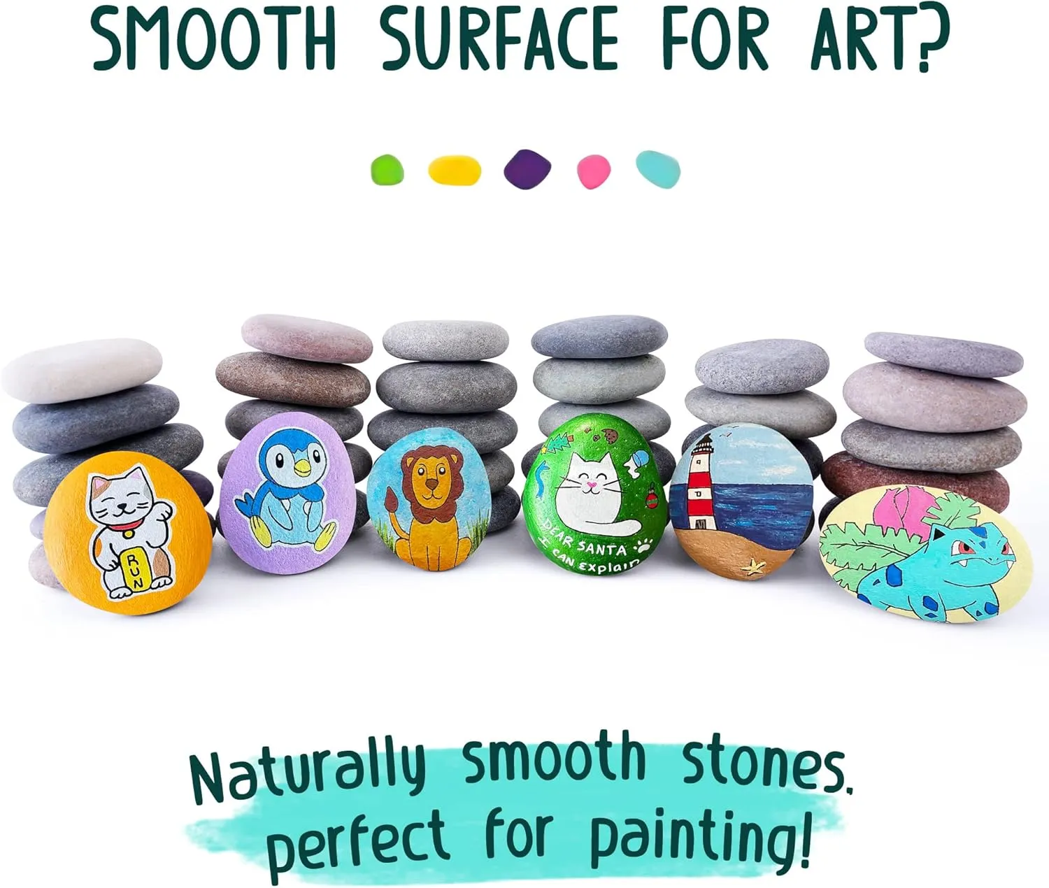 ROCART 60 Large 1.5-2.0" Flat Rocks for Painting, Smooth River Rocks Painting Supplies for Kindness Stones, Arts and Crafts, Decoration