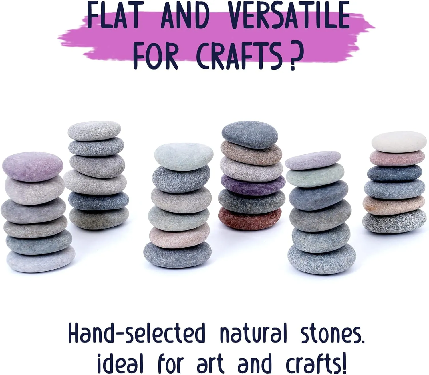 ROCART 60 Large 1.5-2.0" Flat Rocks for Painting, Smooth River Rocks Painting Supplies for Kindness Stones, Arts and Crafts, Decoration