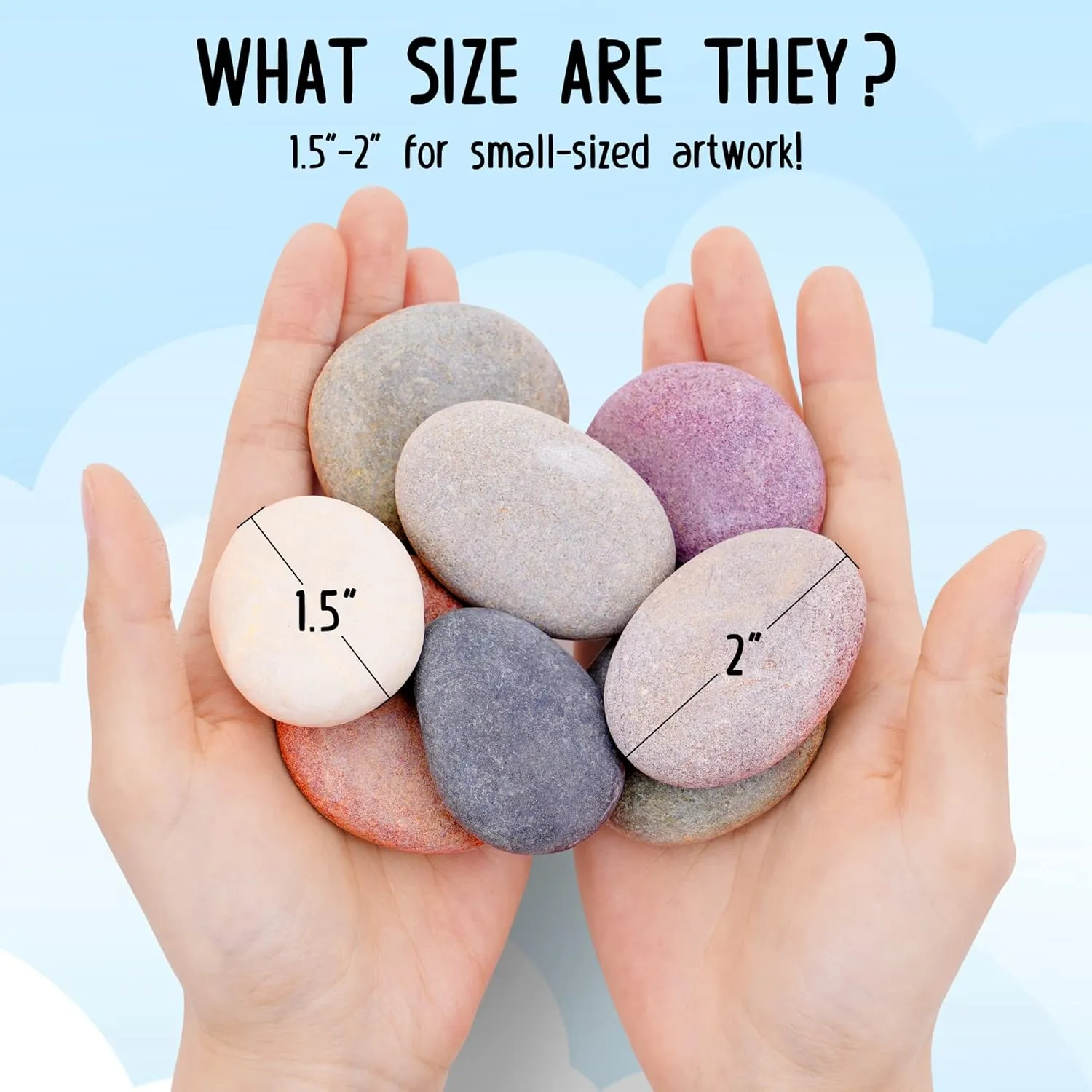 ROCART 60 Large 1.5-2.0" Flat Rocks for Painting, Smooth River Rocks Painting Supplies for Kindness Stones, Arts and Crafts, Decoration