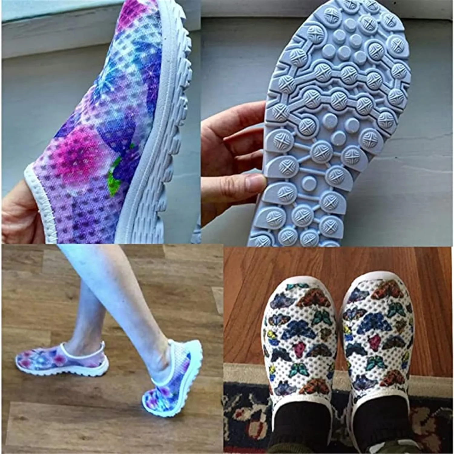 Rose Women Breathable Mesh Sneakers, Leopard Slip on Walking Shoe, Sport Gym Running Shoes Beach Aqua Footwear