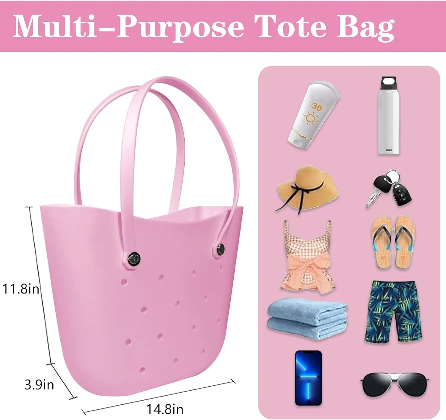 Rubber Beach Bag Large Waterproof Lightweight Washable Durable Bogo Bag Women Rubber Tote Bag for Beach, Pool, Gym