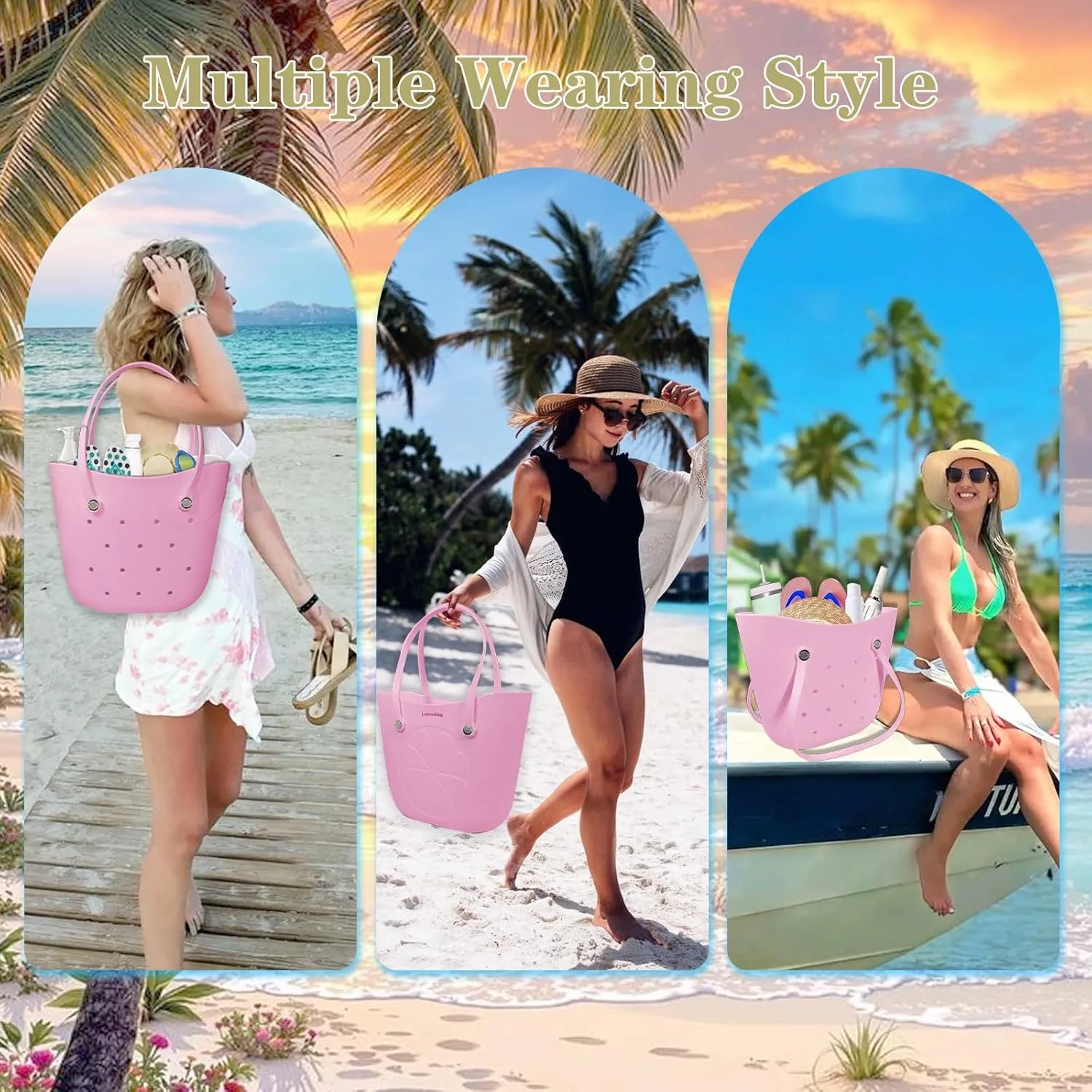 Rubber Beach Bag Large Waterproof Lightweight Washable Durable Bogo Bag Women Rubber Tote Bag for Beach, Pool, Gym