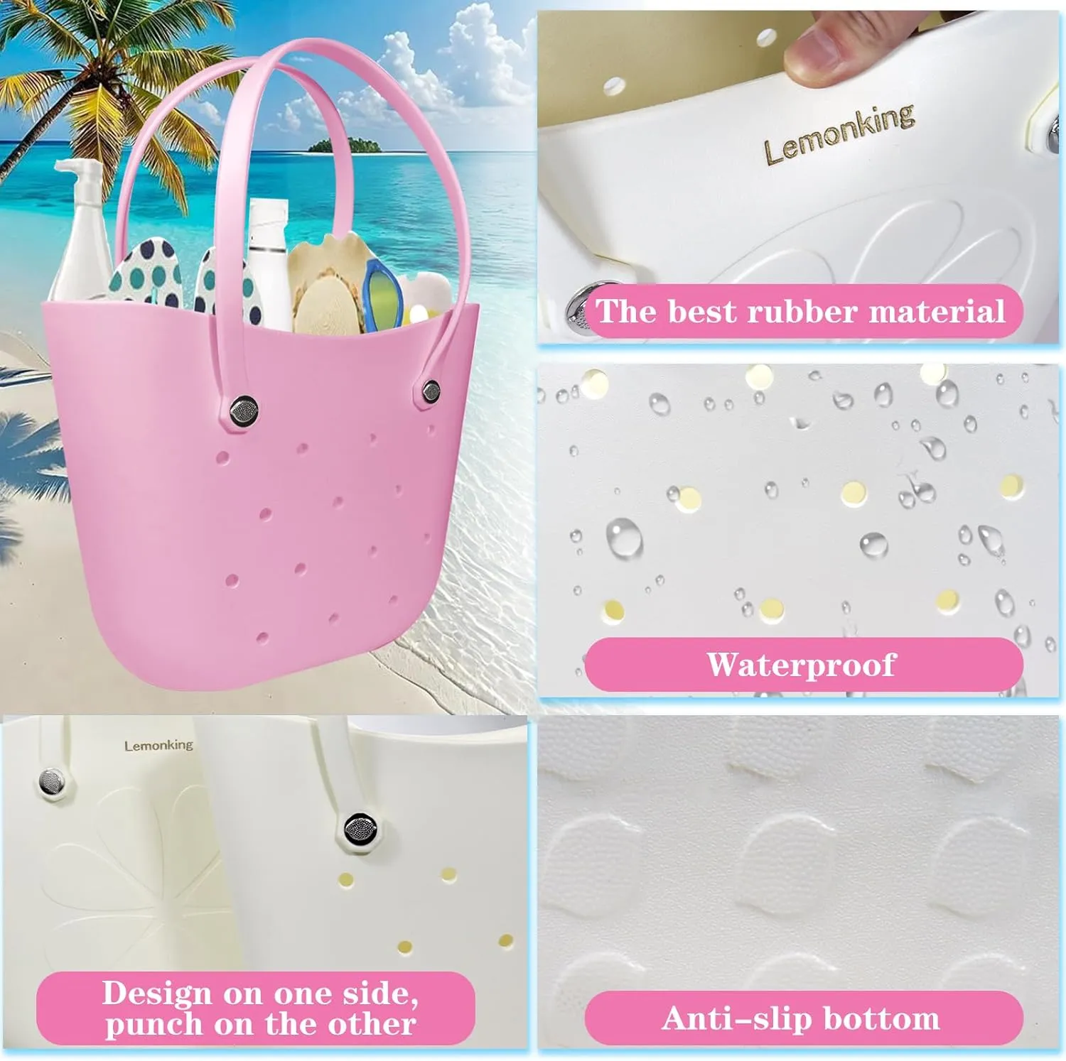 Rubber Beach Bag Large Waterproof Lightweight Washable Durable Bogo Bag Women Rubber Tote Bag for Beach, Pool, Gym