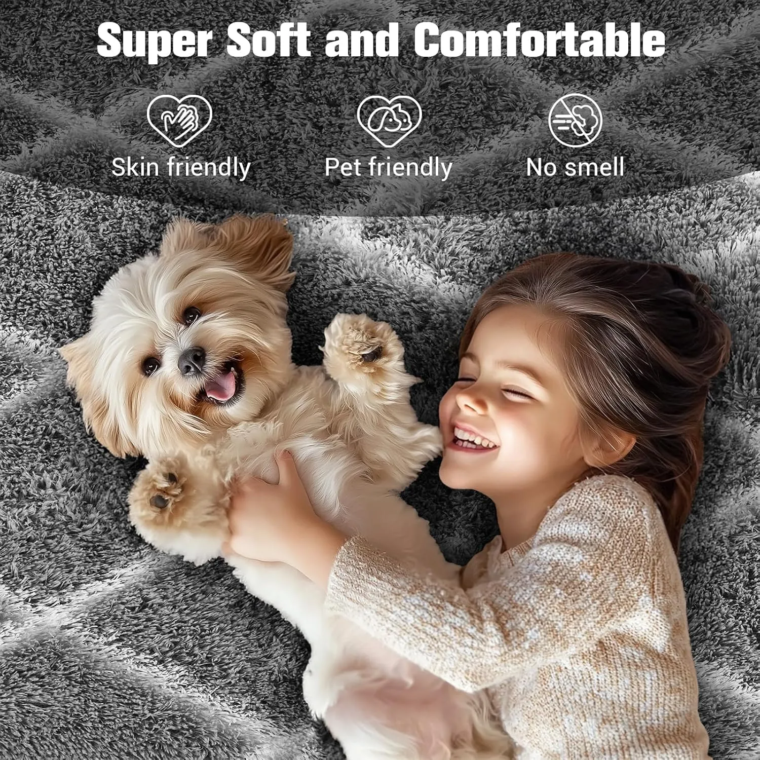 Rug Fluffy Rug for Bedroom, Super Soft Rug, 5X7Feet Stripe Checkered Rug Anti-Skid High Pile for Living Room Bedroom Kids Room Nursery, Dorm Home Decor