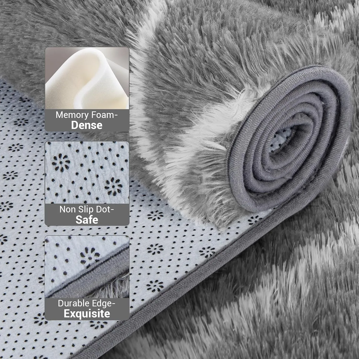 Rug Fluffy Rug for Bedroom, Super Soft Rug, 5X7Feet Stripe Checkered Rug Anti-Skid High Pile for Living Room Bedroom Kids Room Nursery, Dorm Home Decor