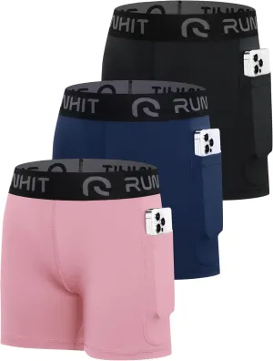 Runhit 4" Youth Girls Volleyball Shorts Spandex Girls Compression Shorts Biker Dance Kids Gymnastics Shorts with Pockets