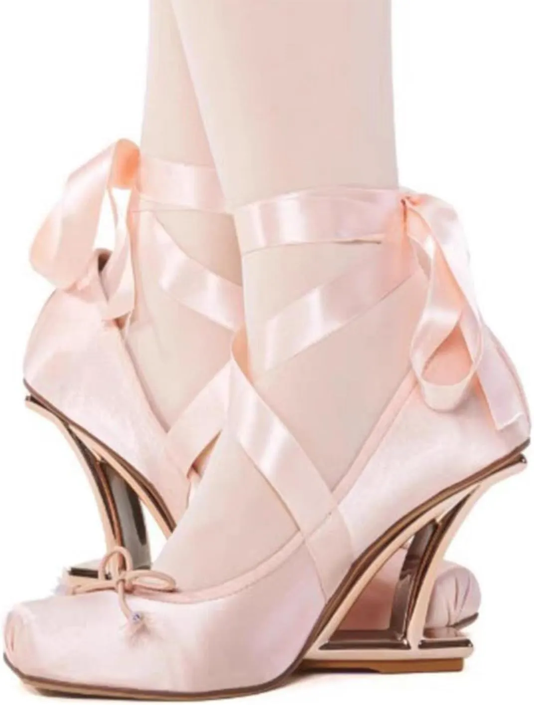 RZDYSQ Satin Ballet Heels for Women Bow Closed Square Toe Ballet Womens Cute Goth Lolita Cosplay Shoes Buckle Mary-Jane Square-Toe Wedge