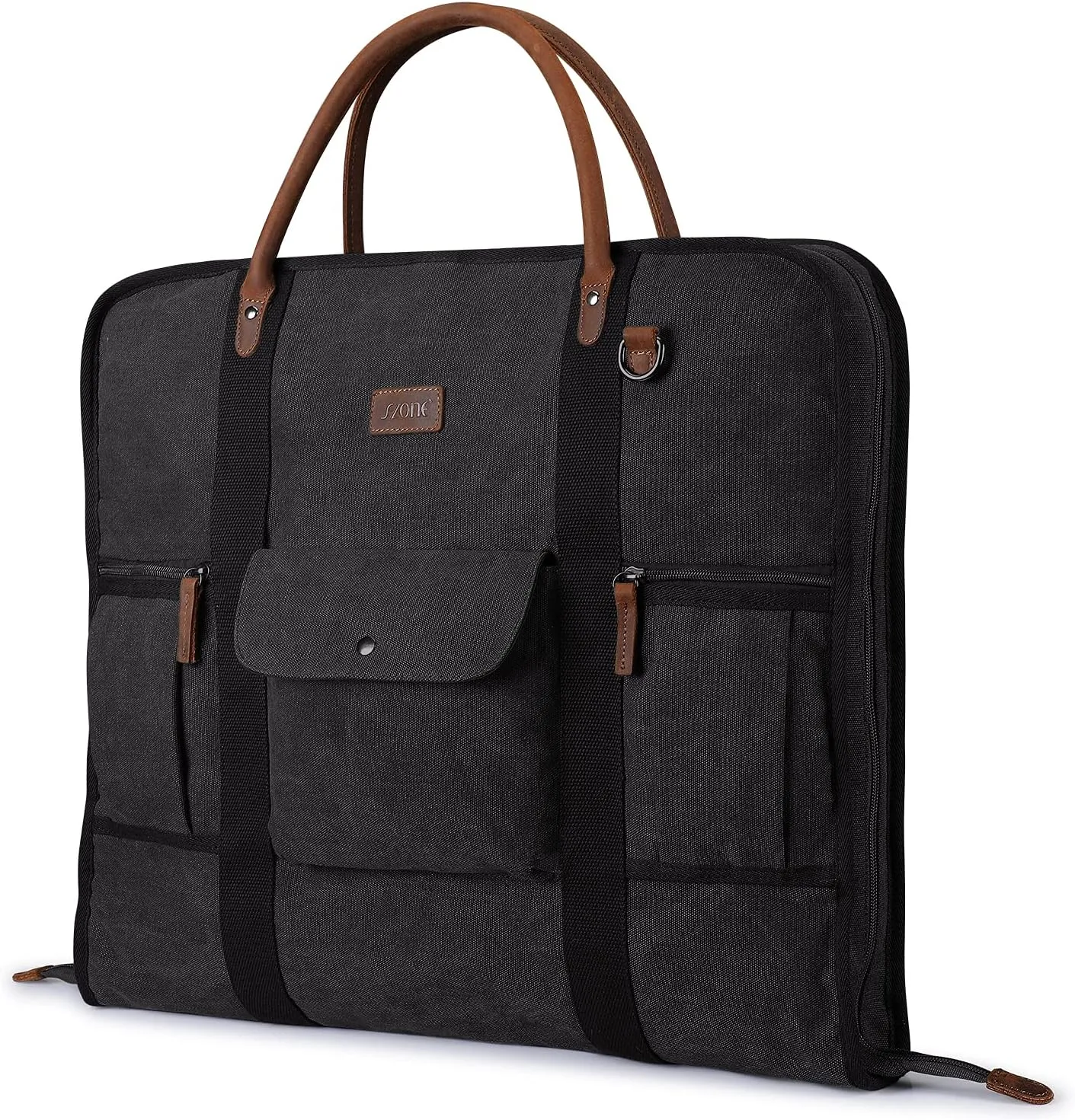 S-ZONE Carry on Garment Bag for Business Travel Canvas Leather Men Suit Cover