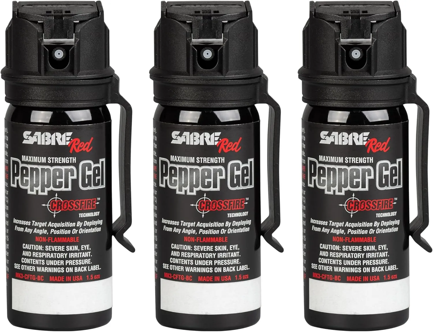 SABRE Crossfire Pepper Gel, Deploys At Any Angle, Maximizes Target Acquisition Against Multiple Threats, Belt Clip For Easy Carry, Fast Flip Top, Max Police Strength OC, Pepper Spray Option 1.5 fl oz