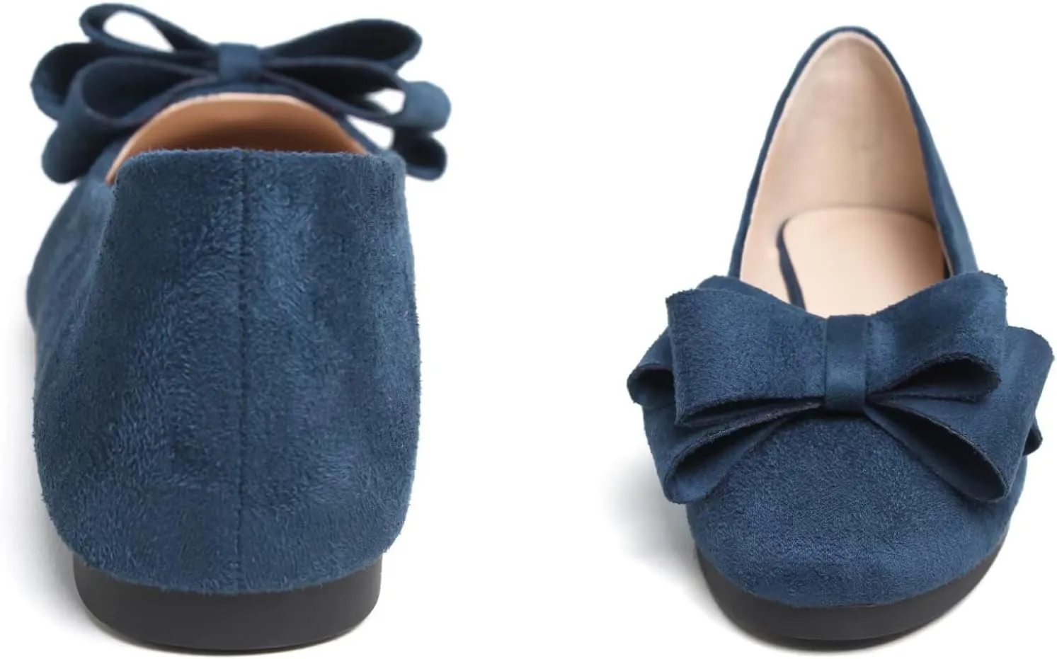 SAILING LU Women's Round Toe Ballerina Shoes Cute Bow Flats Comfortable Soft Suede Slip-ons Solid Color Office Lady Walking Loafers