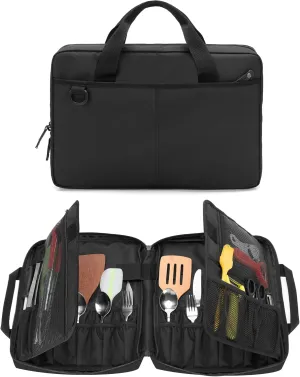 samdew Chef Knife Bag with 20  Slots, Professional Chef Storage Case with Lockhole & Multiple Pockets, Knife Carrier Travel Knife Roll Bag for Kitchen Tools & Chef Utensils, Patent Design, Bag Only