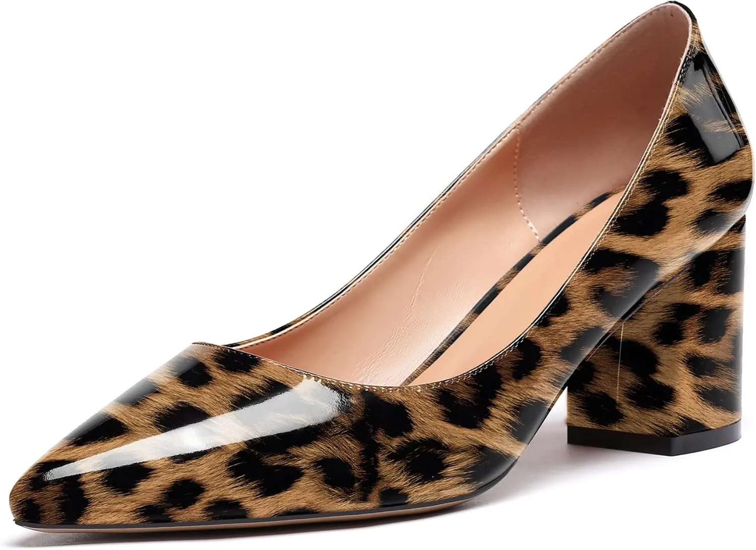 SAMMITOP Women's Chunky Block Pumps Closed Toe Slip On Heels Business Office Classic Dress Shoes