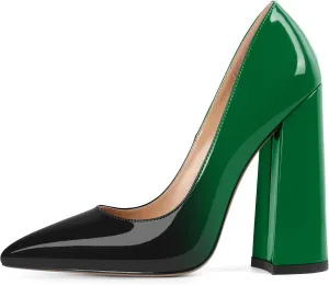 SAMMITOP Women's Chunky High Heel Pumps Pointed Toe Slip On Party Dress Shoes