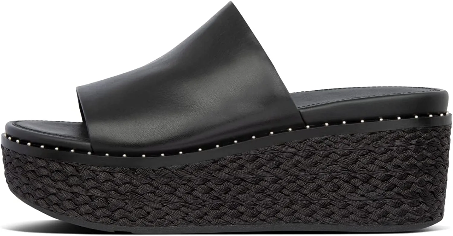 Sandals Eloise Exceptional Site-wide sale Slip Black Toe Espadrille FitFlop Open On Leather Rounded Wedges