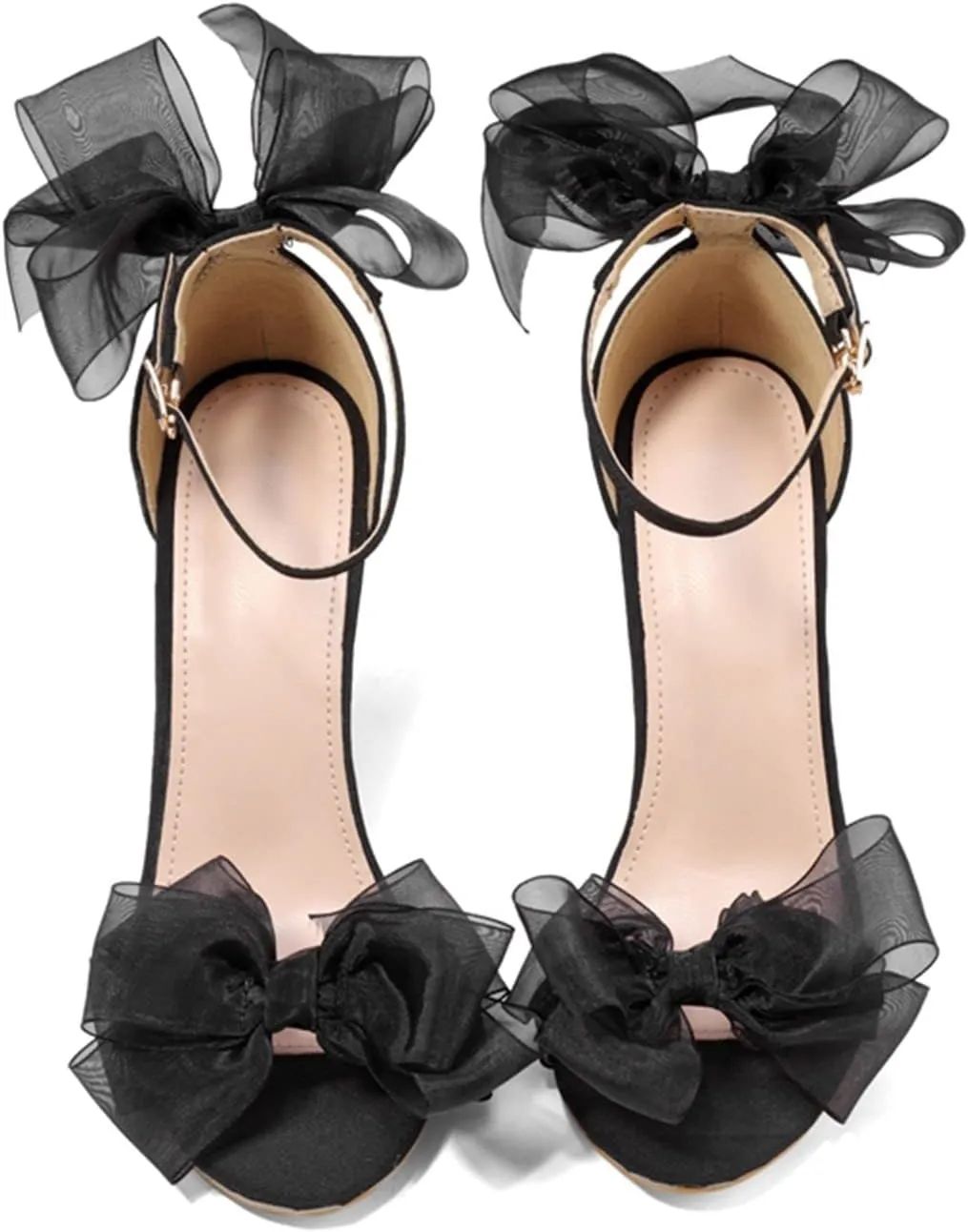 Sandals for Women 2025 Black Tulle Bow High Heels Elegant Night Out Shoes Ankle Strap Party Wear